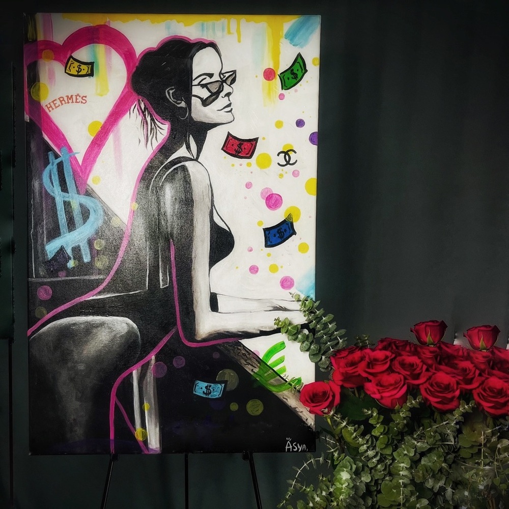 LAST ONE Acrylic Pop Art painting “Looking into bright future” Alecmonopoly styl